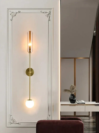 Modern gold metal wall light bedroom sconce with frosted globe