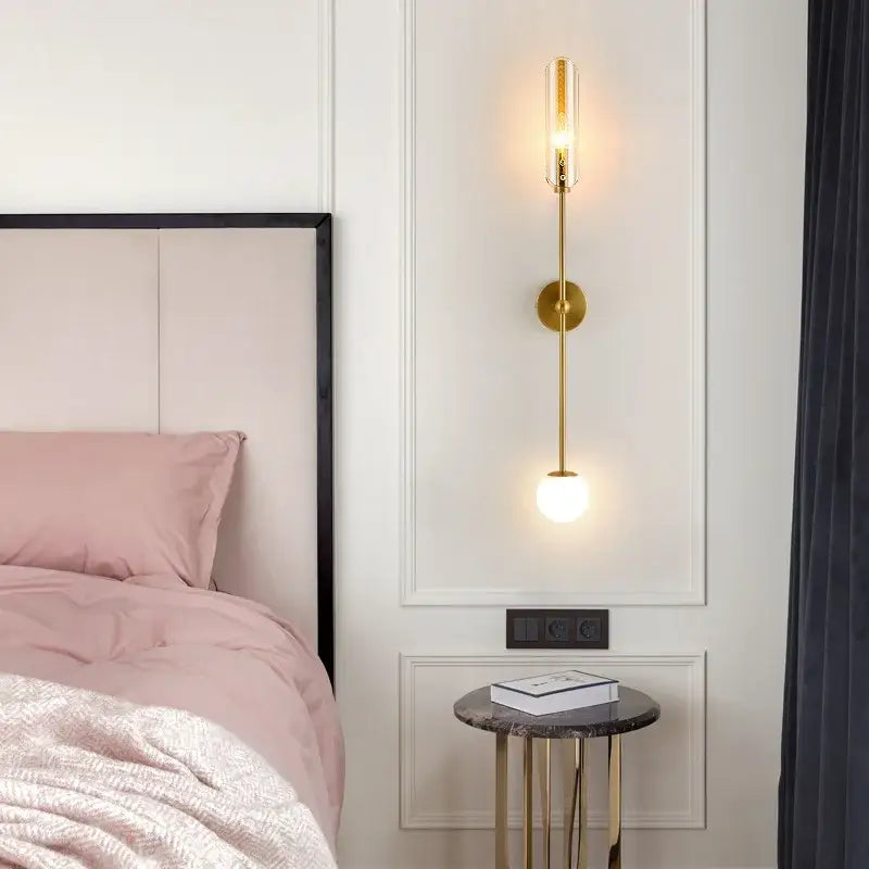 Modern gold metal wall light bedroom sconce with frosted globe