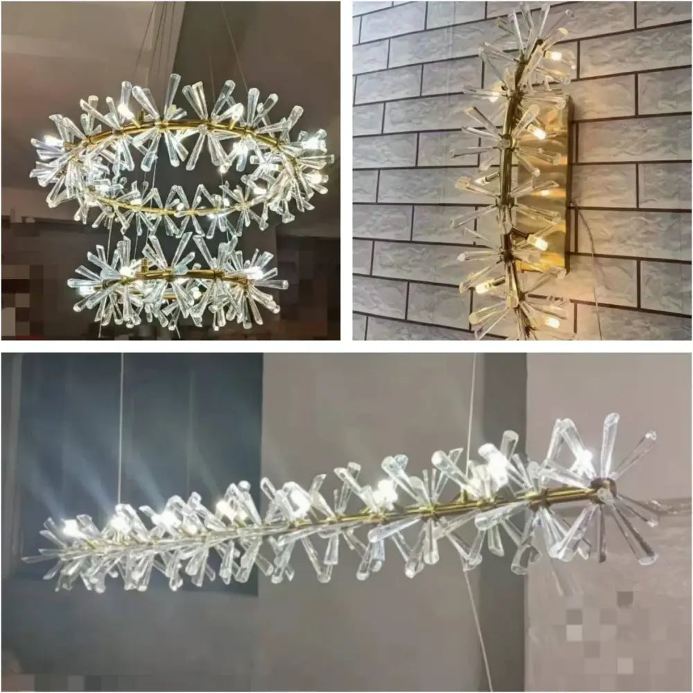 Modern gold metal wire crystal chandelier dining room round light