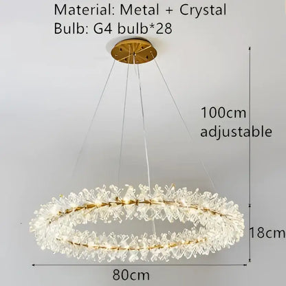 Modern gold metal wire crystal chandelier dining room round light