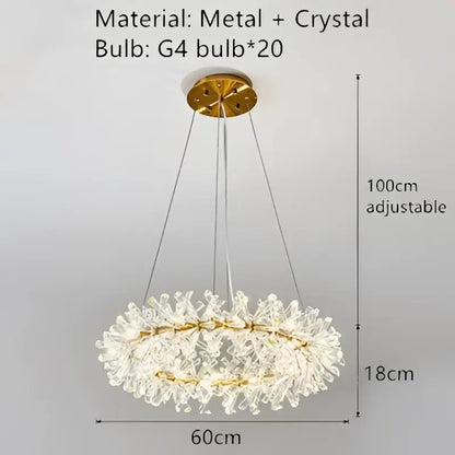 Modern gold metal wire crystal chandelier dining room round light