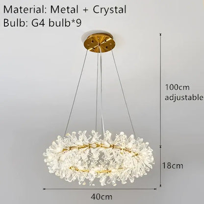 Modern gold metal wire crystal chandelier dining room round light