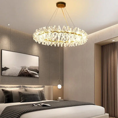 Modern gold metal wire crystal chandelier dining room round light