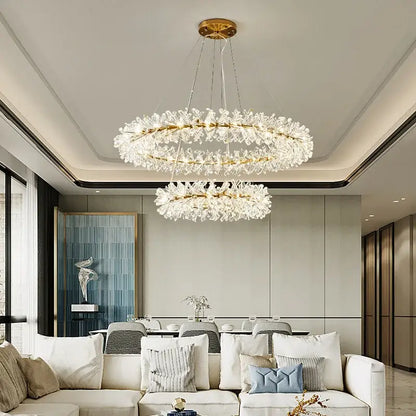 Modern gold metal wire crystal chandelier dining room round light