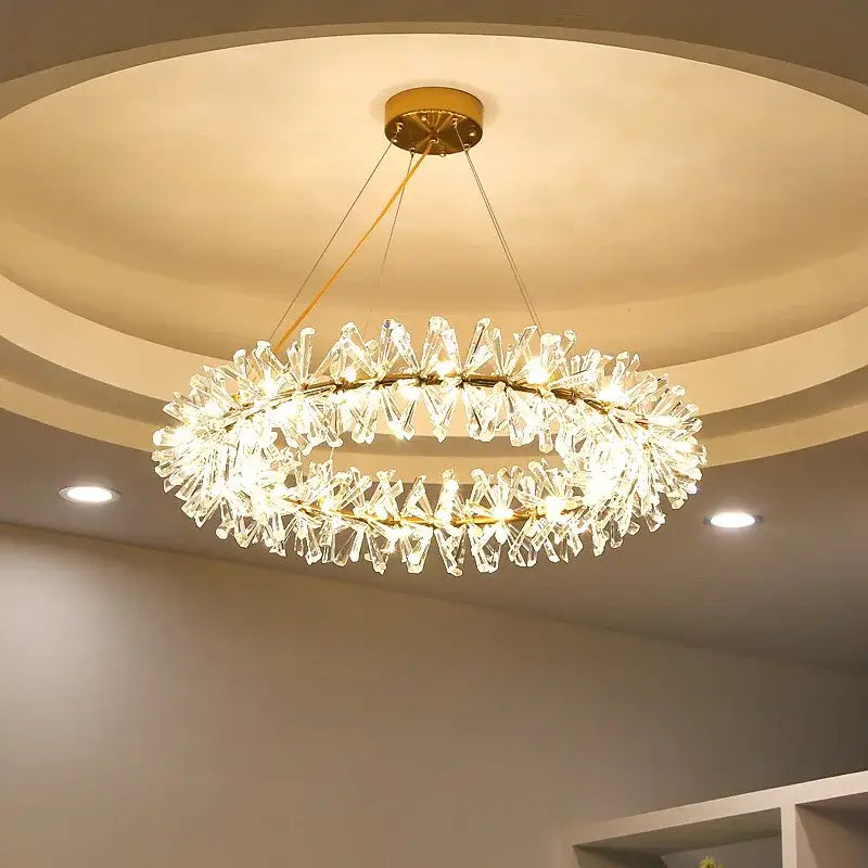 Modern gold metal wire crystal chandelier dining room round light