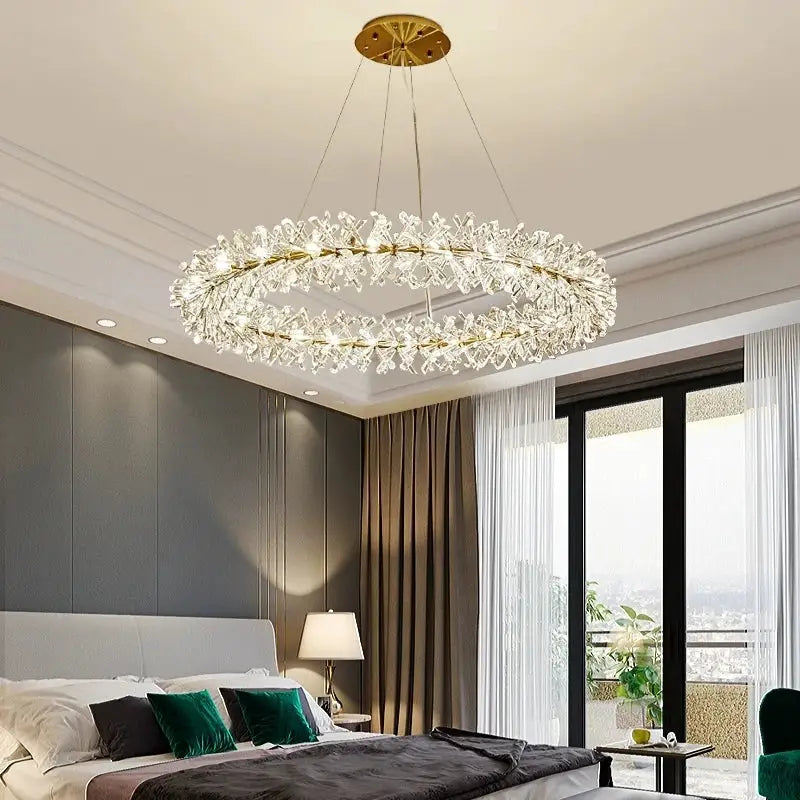 Modern gold metal wire crystal chandelier dining room round light