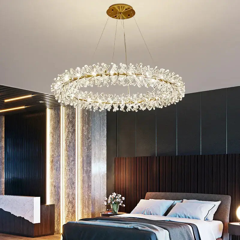 Modern gold metal wire crystal chandelier dining room round light