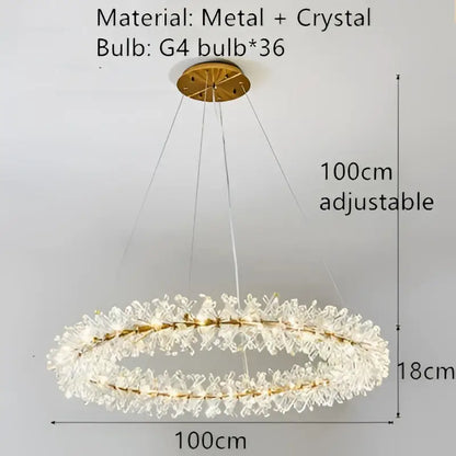 Modern gold metal wire crystal chandelier dining room round light