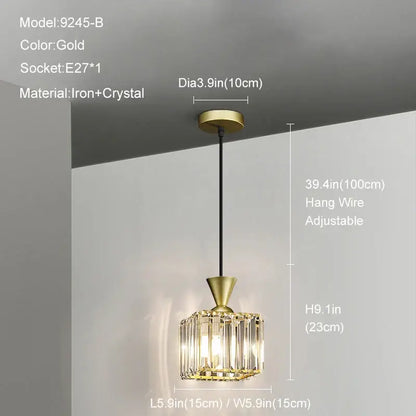Modern gold mini crystal pendant light – bedroom chandelier