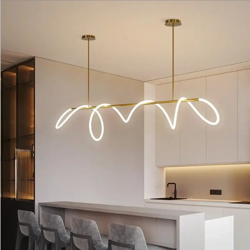 Modern gold minimalist led neon rope pendant light kitchen