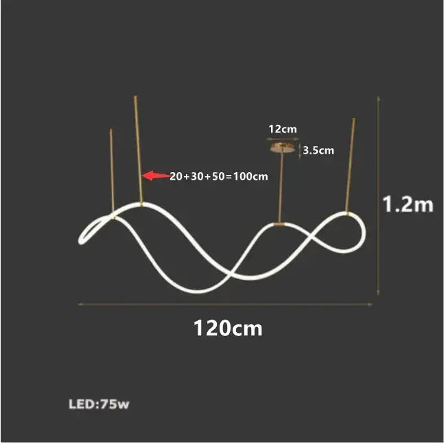 Modern gold minimalist led neon rope pendant light kitchen