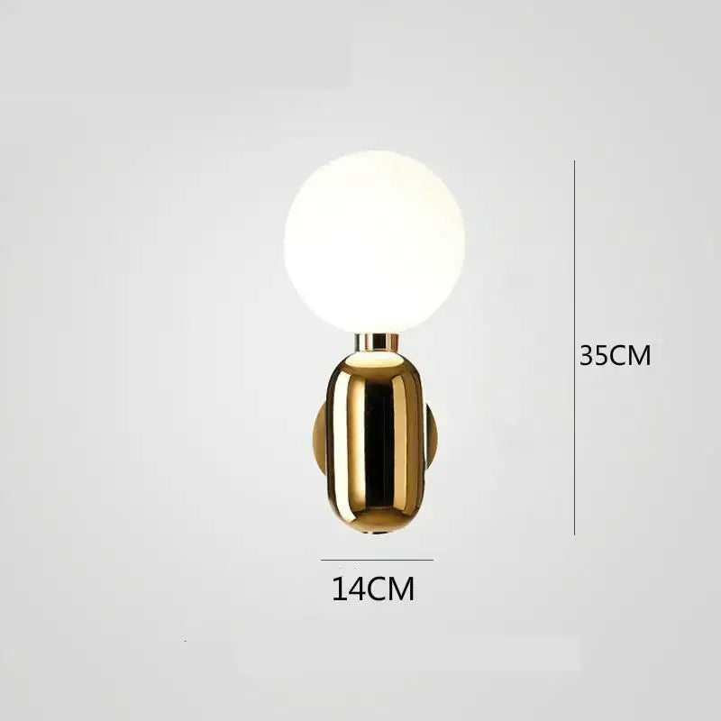 Modern gold mirror ball wall lamp bedroom frosted glass sconce