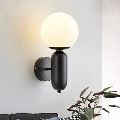 Modern gold mirror ball wall lamp bedroom frosted glass sconce