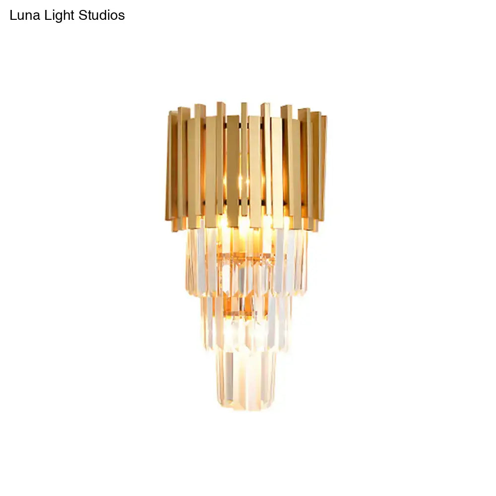 Modern gold multi tier crystal prism wall light dining room