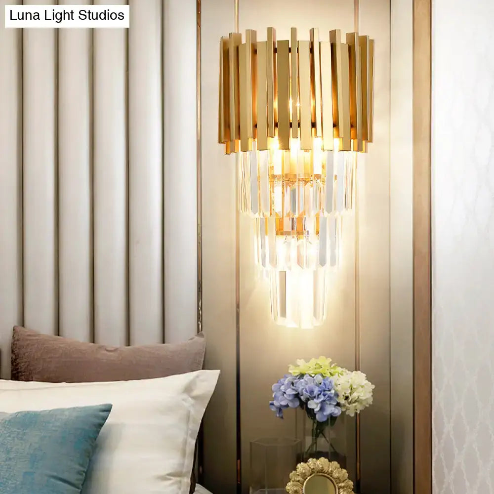 Modern gold multi tier crystal prism wall light dining room