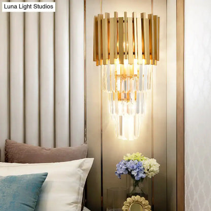 Modern gold multi tier crystal prism wall light dining room