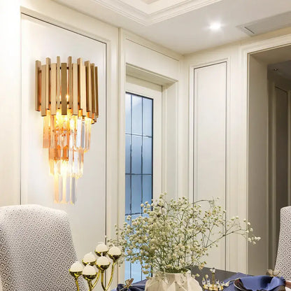 Modern gold multi tier crystal prism wall light dining room