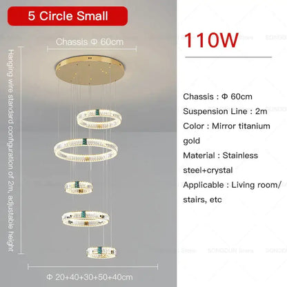 Modern gold multi tier duplex crystal chandelier for living room