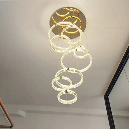 Modern gold multi tier duplex crystal chandelier for living room