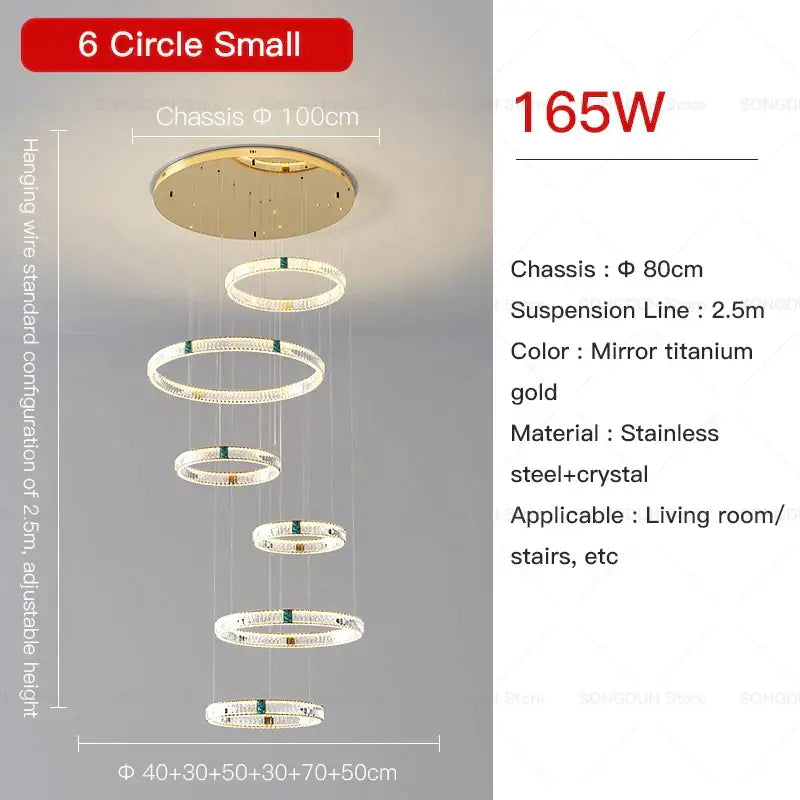 Modern gold multi tier duplex crystal chandelier for living room