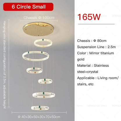 Modern gold multi tier duplex crystal chandelier for living room