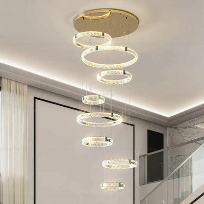 Modern gold multi tier duplex crystal chandelier for living room