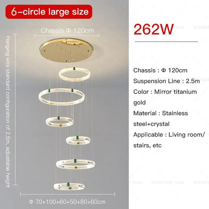 Modern gold multi tier duplex crystal chandelier for living room