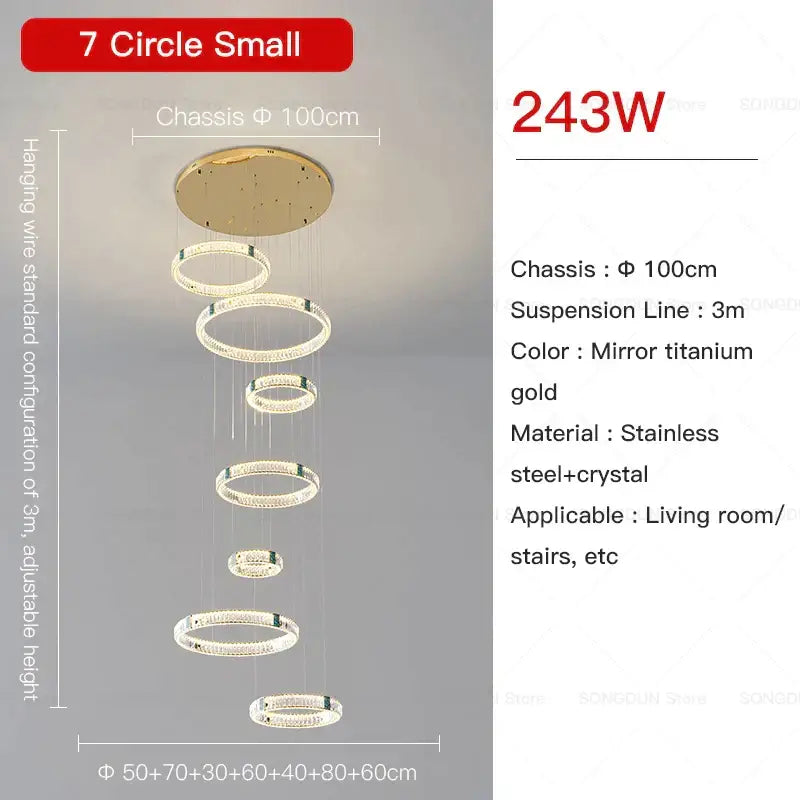 Modern gold multi tier duplex crystal chandelier for living room
