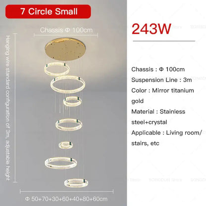Modern gold multi tier duplex crystal chandelier for living room