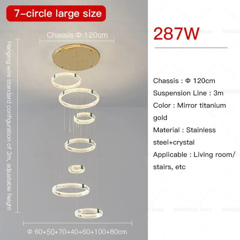 Modern gold multi tier duplex crystal chandelier for living room