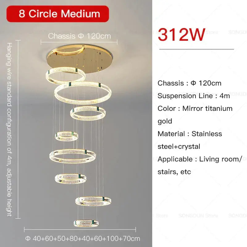 Modern gold multi tier duplex crystal chandelier for living room