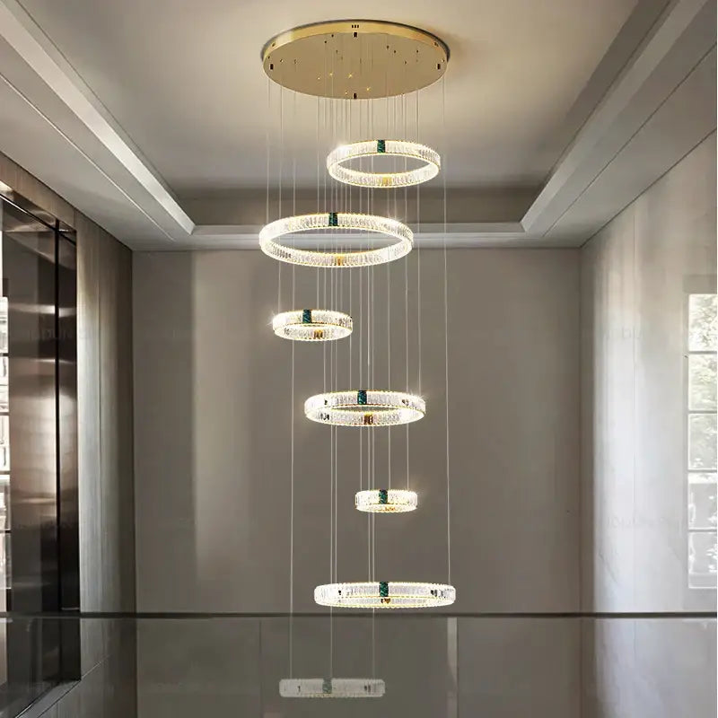 Modern gold multi tier duplex crystal chandelier for living room