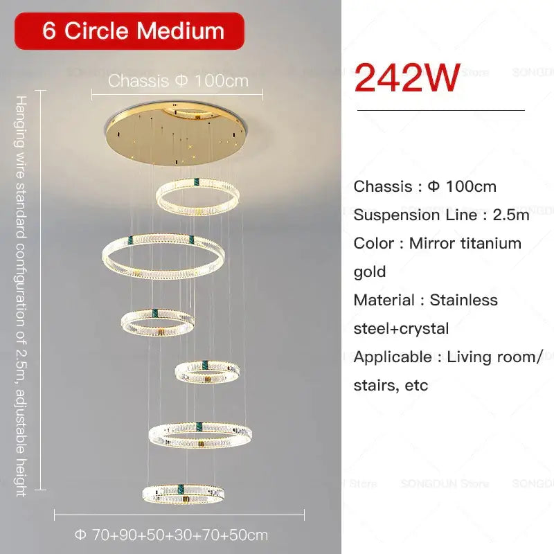 Modern gold multi tier duplex crystal chandelier for living room