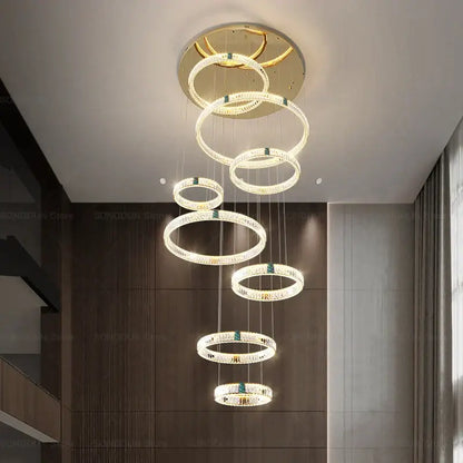 Modern gold multi tier duplex crystal chandelier for living room