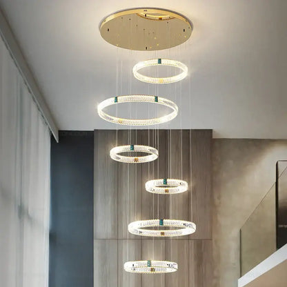 Modern gold multi tier duplex crystal chandelier for living room