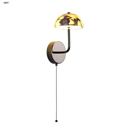 Modern gold mushroom carbon steel wall lamp bedroom pull chain light