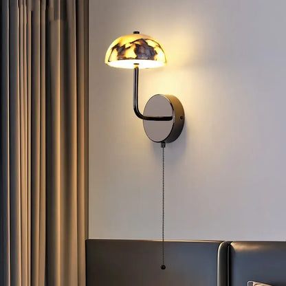 Modern gold mushroom carbon steel wall lamp bedroom pull chain light