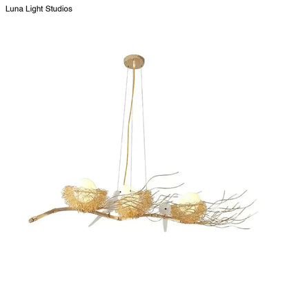 Modern gold nest island pendant chandelier dining room bird decor