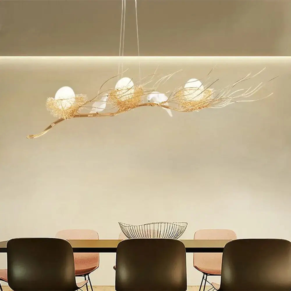 Modern gold nest island pendant chandelier dining room bird decor