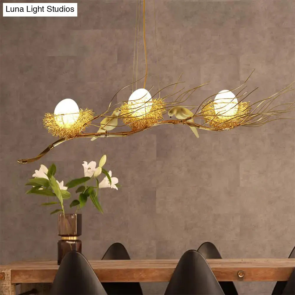 Modern gold nest island pendant chandelier dining room bird decor