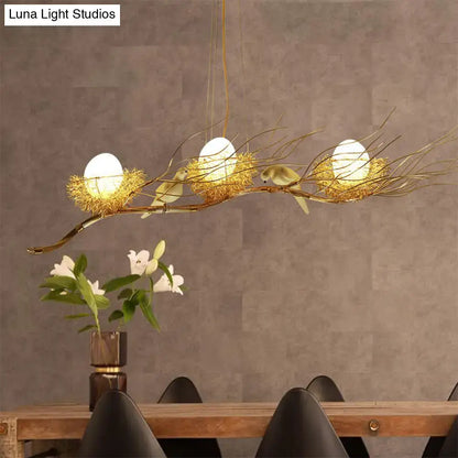 Modern gold nest island pendant chandelier dining room bird decor