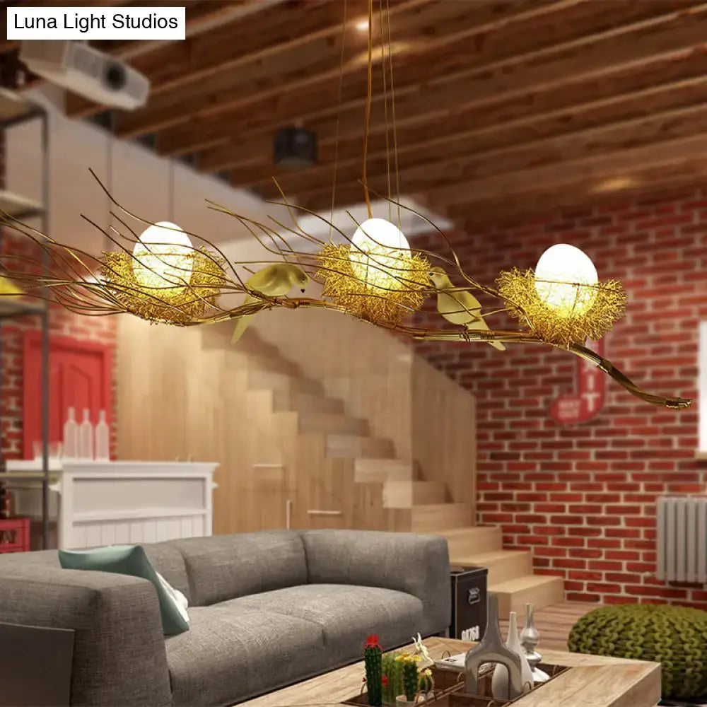 Modern gold nest island pendant chandelier dining room bird decor