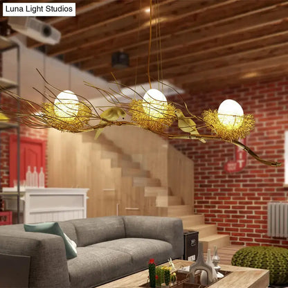 Modern gold nest island pendant chandelier dining room bird decor