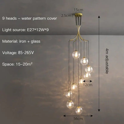 Modern gold nordic pendant light – dining room cascading chandelier