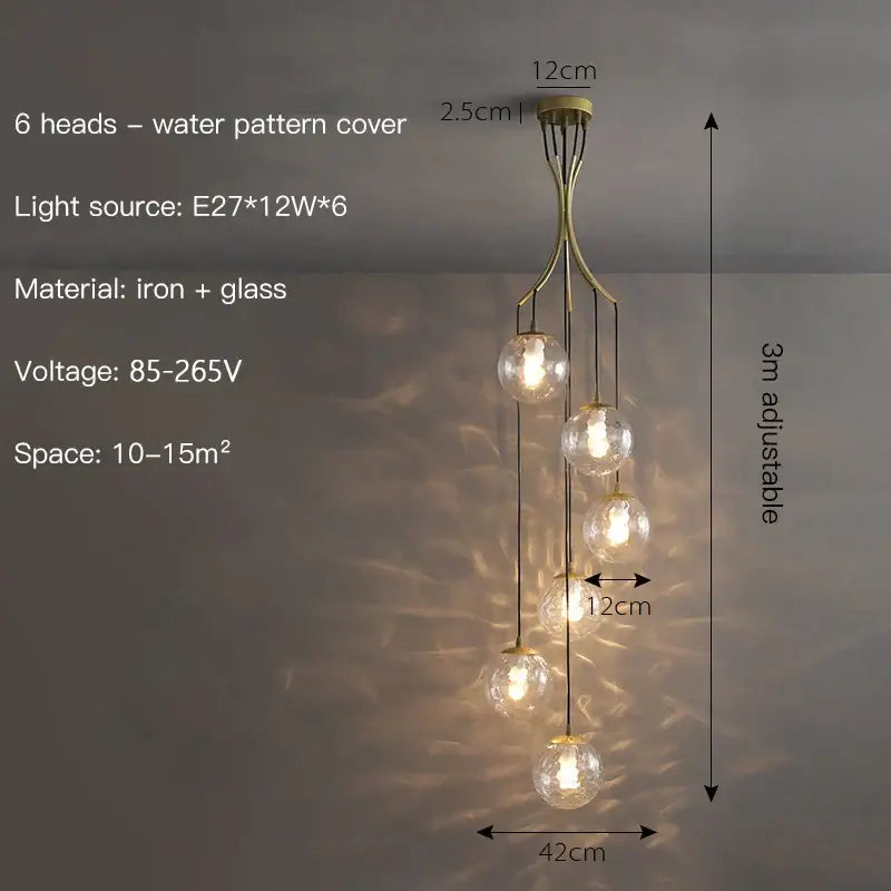 Modern gold nordic pendant light – dining room cascading chandelier