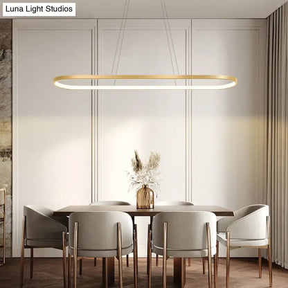 Modern gold oblong led pendant light fixture for dining room