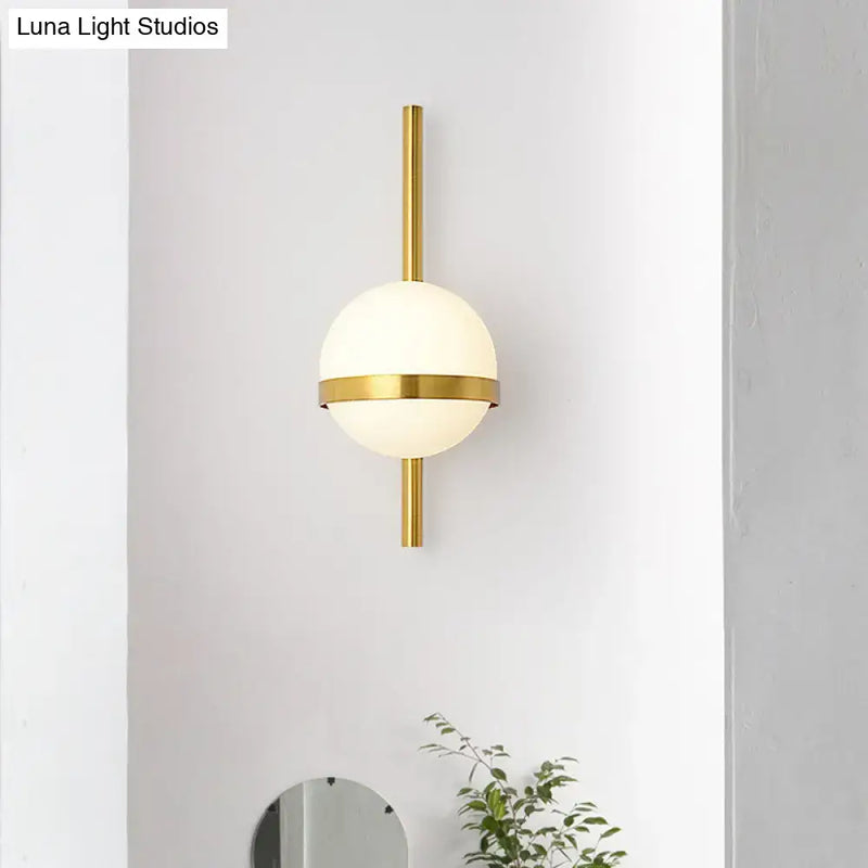 Modern gold opal glass orb wall sconce – living room light