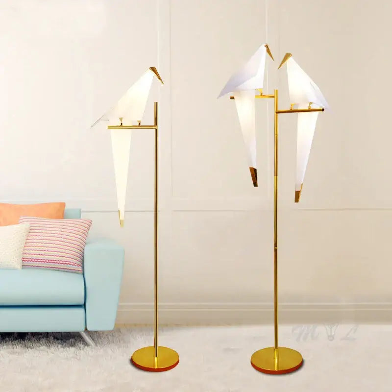 Modern gold origami bird floor lamp living room reading light