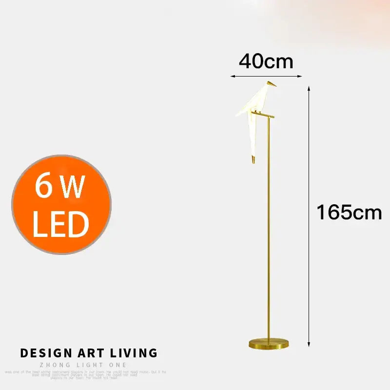Modern gold origami bird floor lamp living room reading light