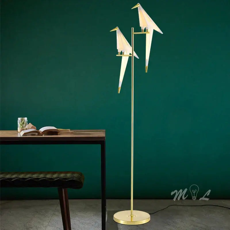 Modern gold origami bird floor lamp living room reading light